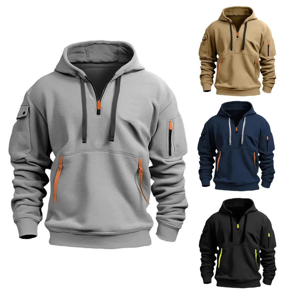 

New Men's Zip-Up Color Block Hoodie with Casual Stylish & Durable Fall/Winter Top Raglan Sleeves Hoodies Sweatshirt MaleNew Men'