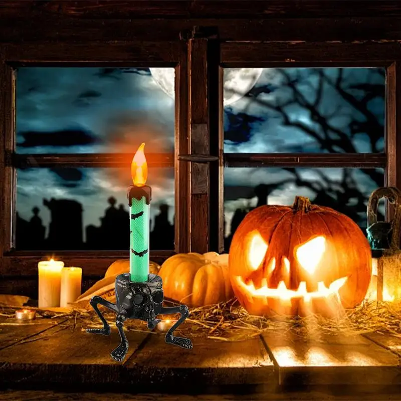 Halloween Skull Light-Up Candle Flameless LED Taper Candle Battery Operated LED Taper Candle Flickering Lights Skull Candles For