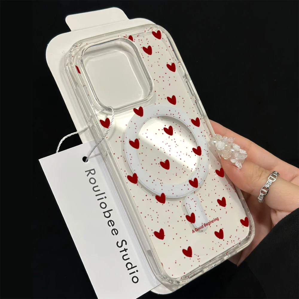 Einfache Herz-Polka-Dot-Stoßfeste Hülle für iPhone 15 17 Pro Max Hüllen iPhone 11 12 13 ProMax 14 16 Plus 16E Klare Magnetische Abdeckung – Detail 5