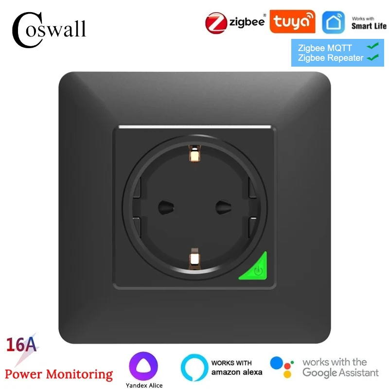 COSWALL Zigbee 3.0 Tuya Wall EU Socket With On / Off Backlight Timer Switch Work With Alexa Google Home Yandex Alice/SmartThings