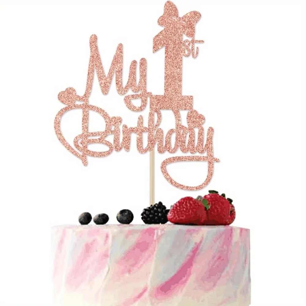 1 peça topper de bolo de meu primeiro aniversário, decoração de bolo miss onederful, decorações de festa de primeiro aniversário de meninas em ouro rosa