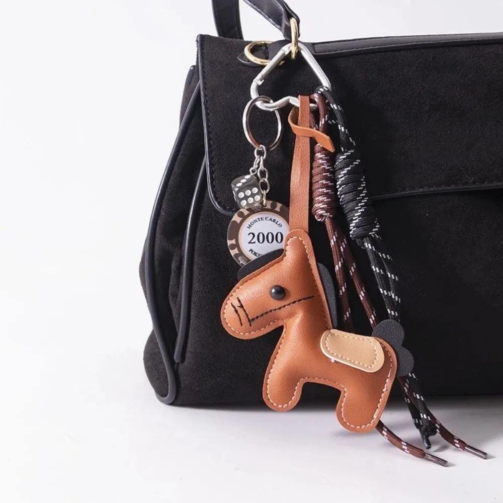 

New Charm Leather Pony Keychain Pony Design Handmade Braided Rope Pendant Cute Creative Hanging Accessories DIY Decoration