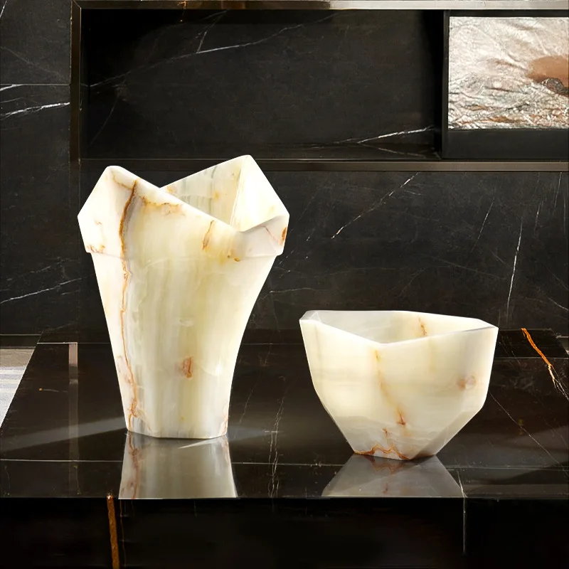 مزهرية اليشم الإيطالية في العصور الوسطى لتزيين مدخل الفيلا مزهرية حجرية كبيرة أدوات زهور لطاولة الطعام #4