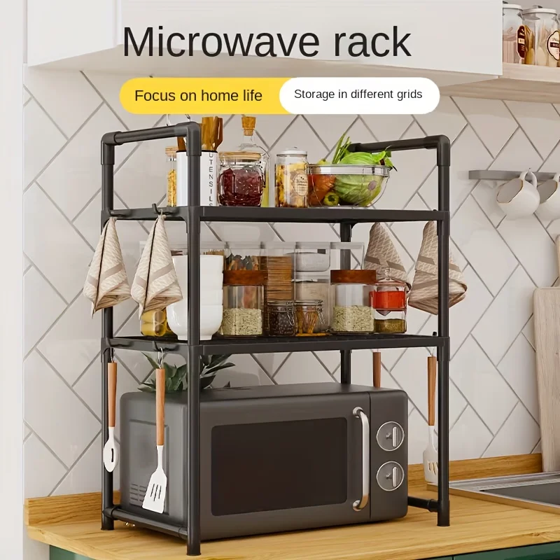 Heavy Duty Kitchen Baker's Rack Floor Standing Microwave Oven Stand 2 Tier Storage Shelf Organizer for Air Fryer Pot Holder