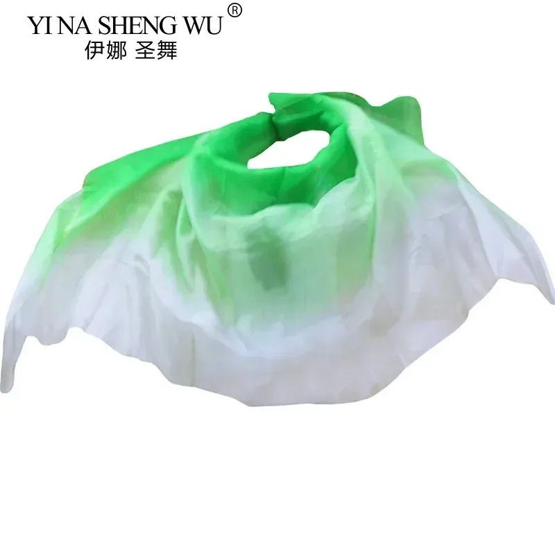 Belly Dance Veils Handmade Natural Silk Belly Dance Props White Green Gradient Color 250/270x114Cm Dance Accessories Silk Veil