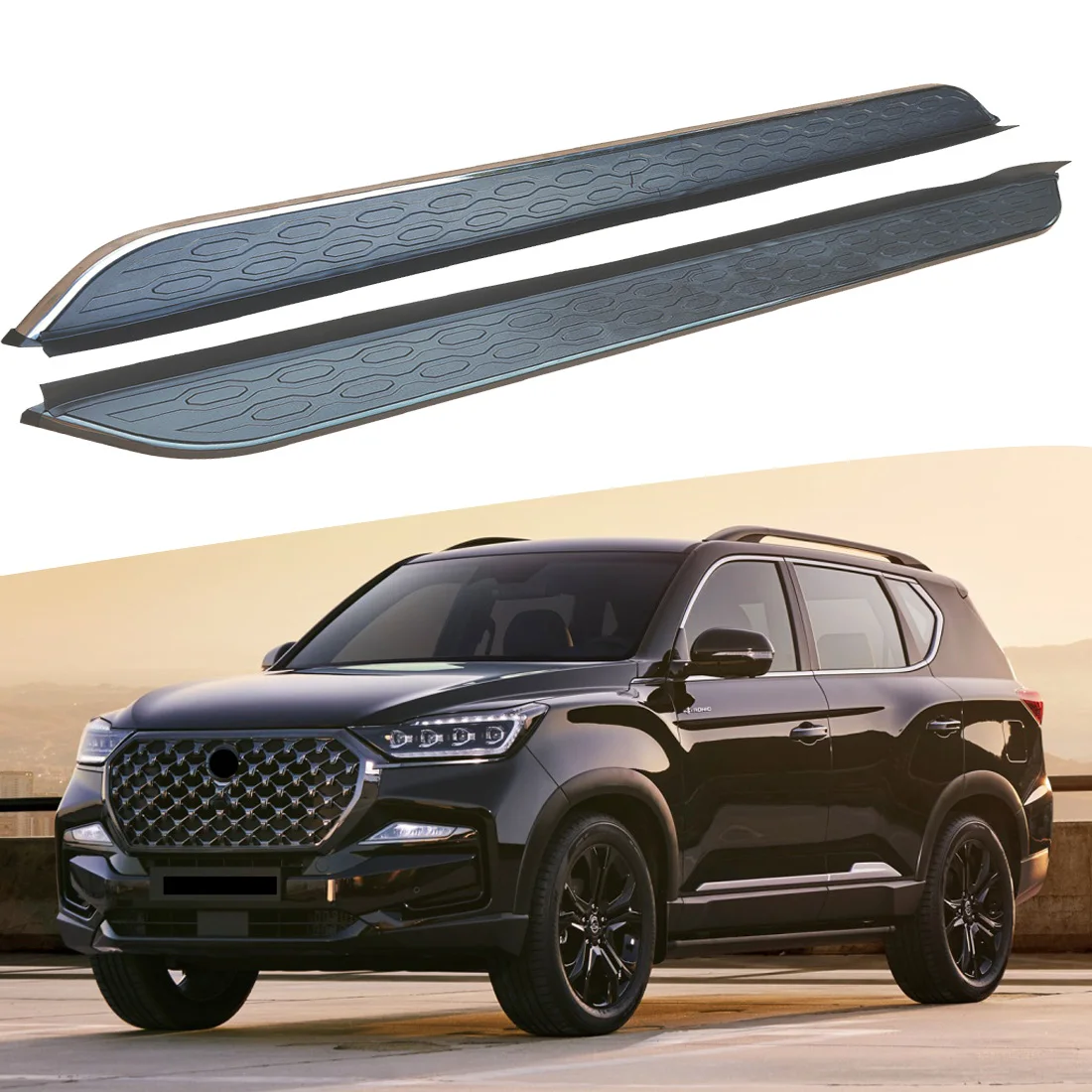 

2PCS Side Step fits for SsangYong G4 Rexton 2018 2019 2020 2021 2022 2023 2024 Running Board Nerf Bars Stairs Aluminium Pedal