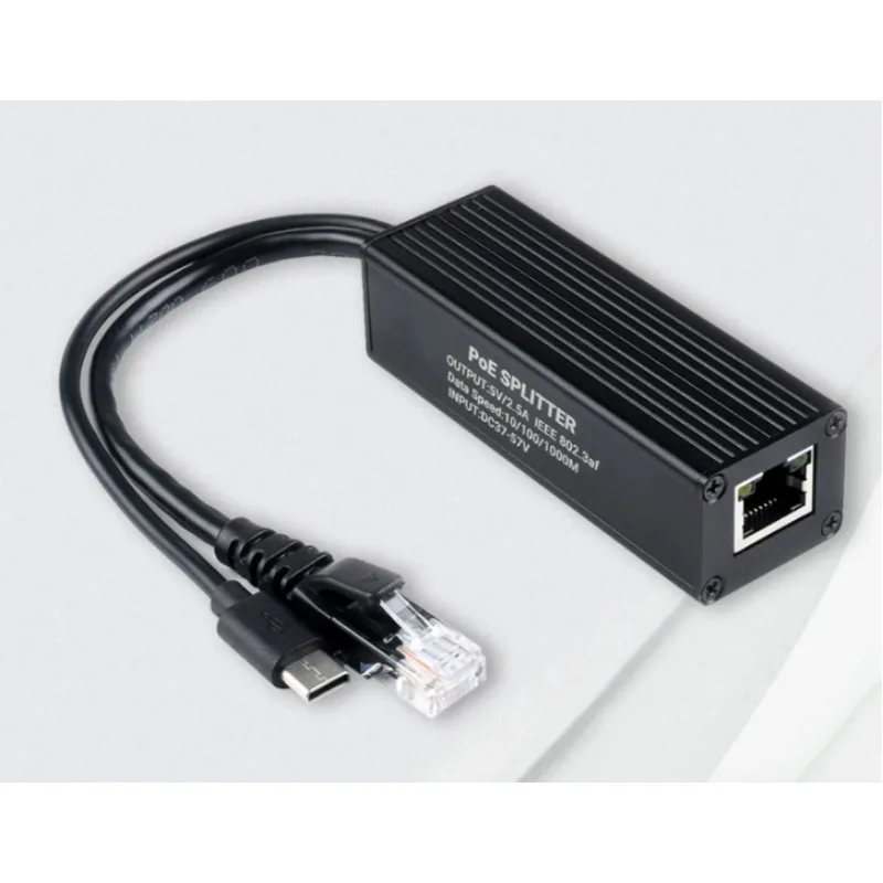 Waveshare Industrial PoE Splitter, Gigabit Ethernet, 5V 2.5A, Type-C Interface, Network Surveillance