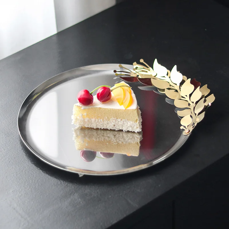 

Circular Metal Tray, Luxurious Stainless Steel Tray, Tableware, Desktop Cake and Dessert Display Stand, Restaurant Storage Tray