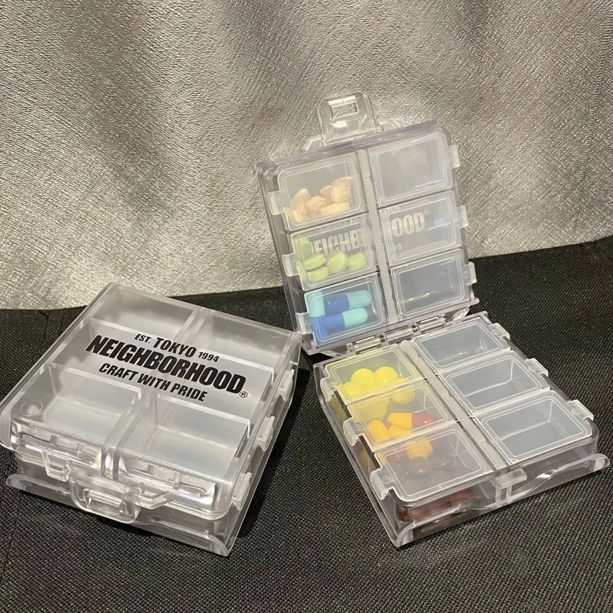 NEIGHBORHOOD Double-Layer Pill Organizer, Mini Transparent Small Travel Pill Box for Daily Use, Portable Medicine Case