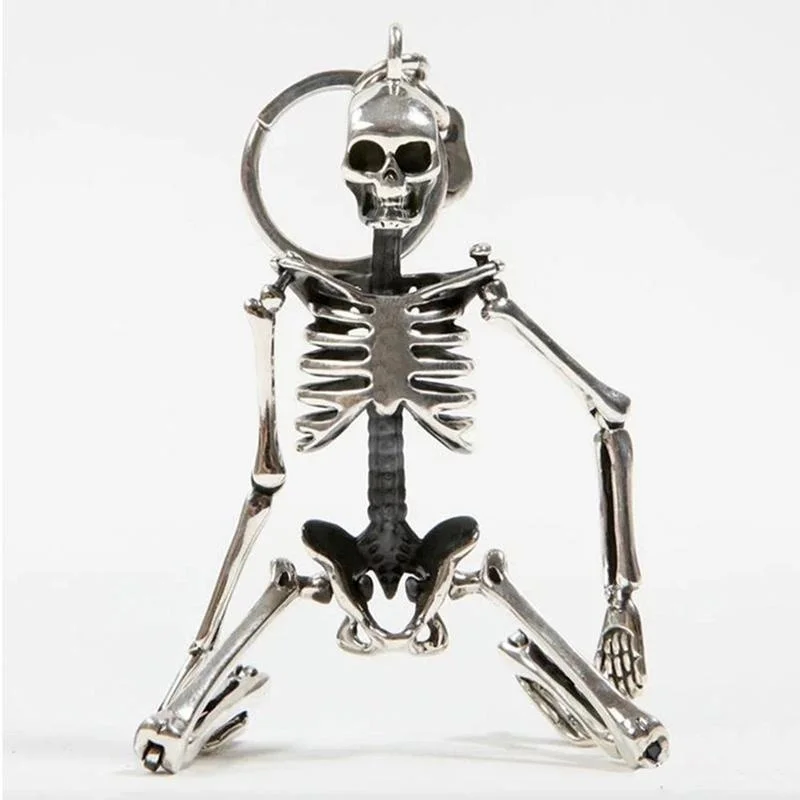 Foldable Skeleton Pendant Key Chain for Men Women Antique Silver Color Metal
