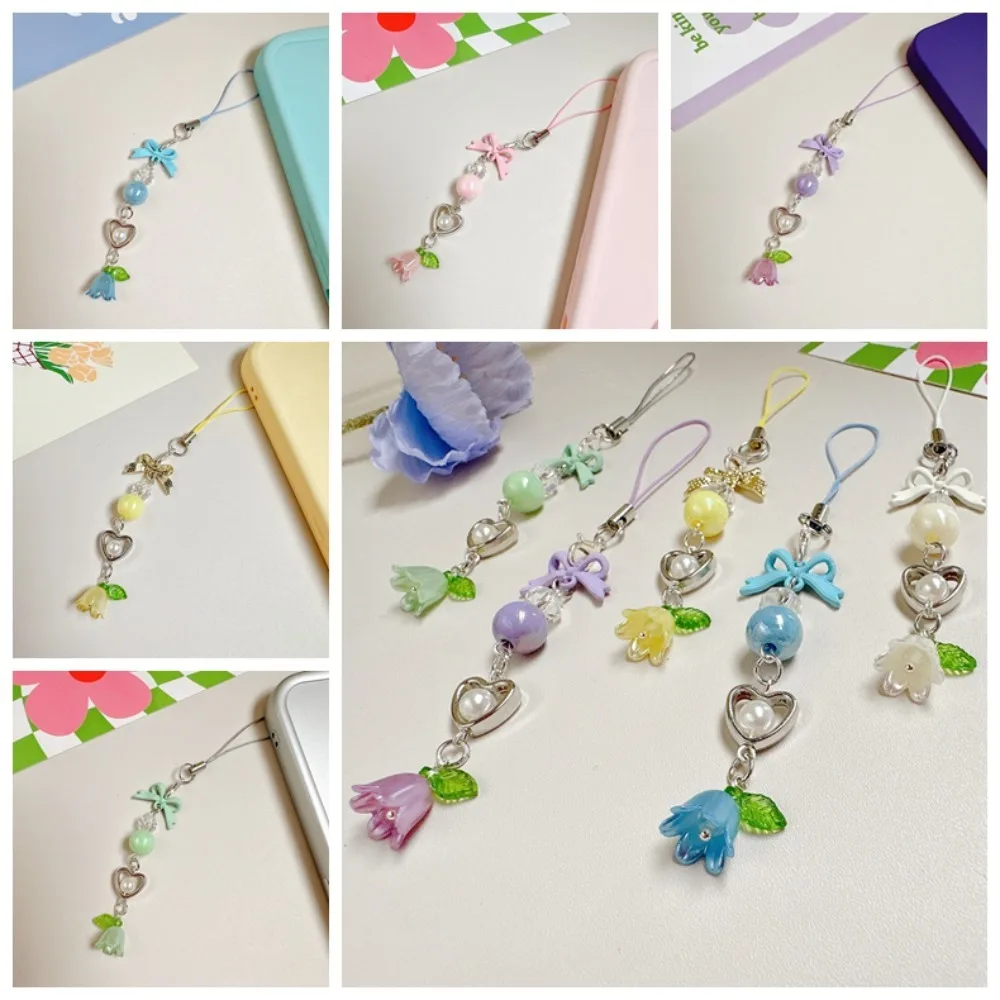 

Jewelry Gift Bow Bead Phone Chain Anti-loss Convallaria Mobile Phone Lanyard Decoration Wrist Strap Cell Phone Strap Woman Girl