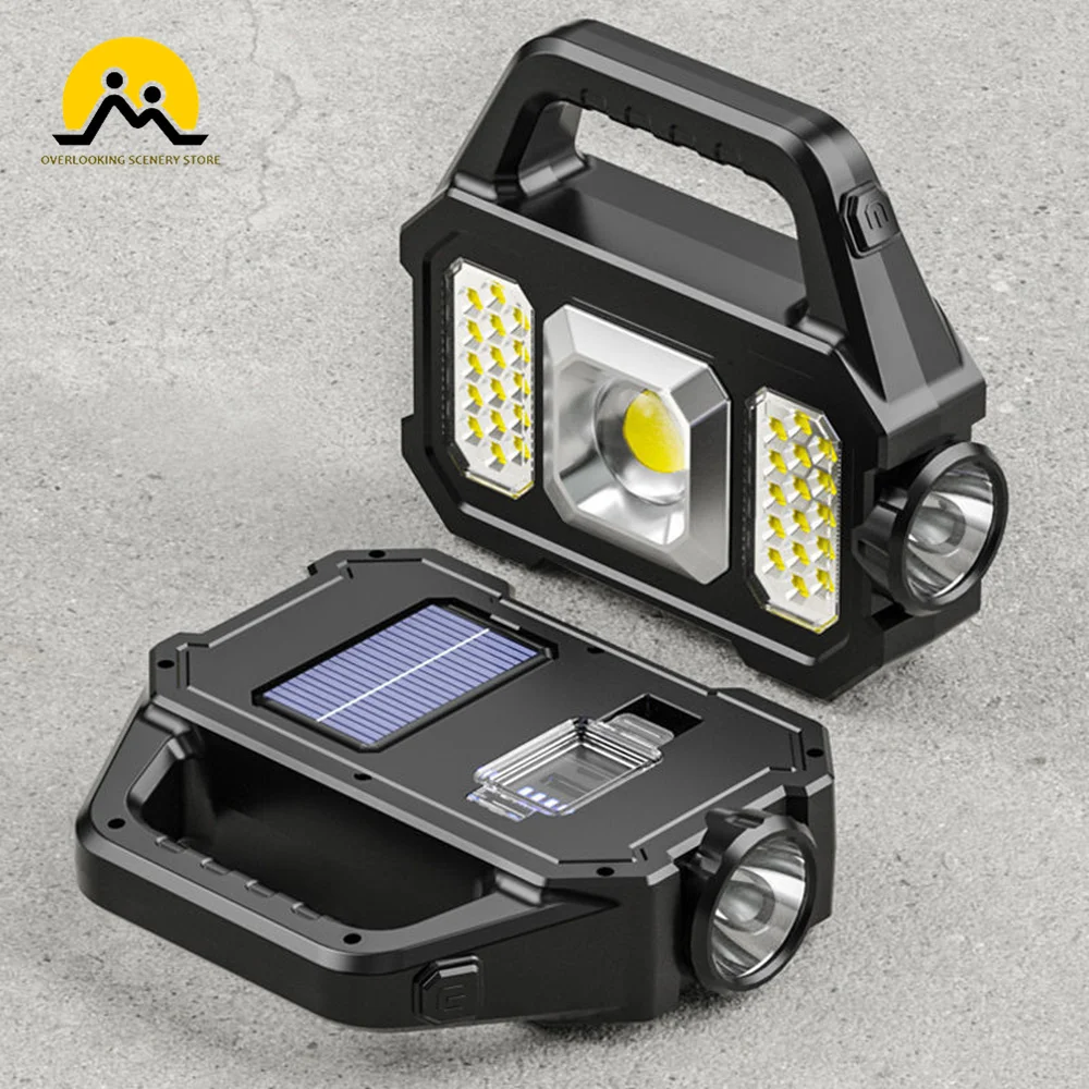 Lanterna solar super brilhante led solar lanterna de acampamento com cob luzes de trabalho usb recarregável handheld solar alimentado lanternas