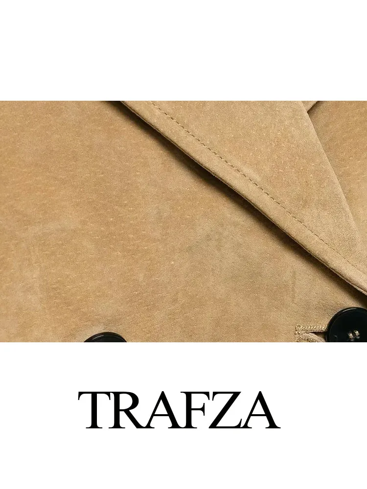 

TRAFZA женские осенние шикарные короткие пальто с лацканами и длинными рукавами, женская модная двубортная куртка с карманами, однотонная куртка в уличном стиле