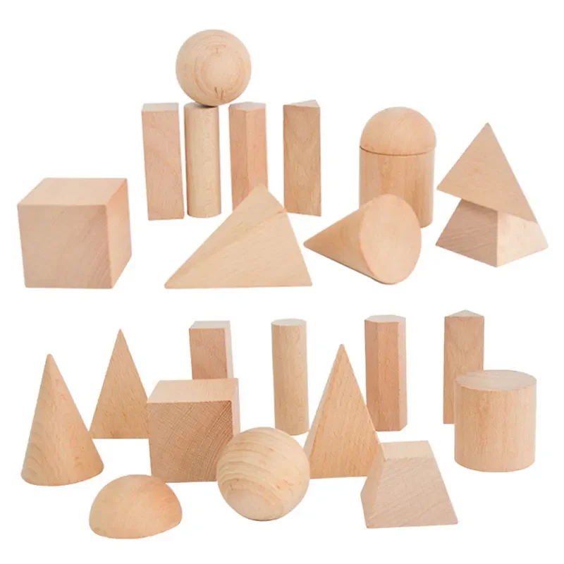 Mini giocattoli in legno fai-da-te Forma geometrica solida Building Block Giocattolo educativo per l'apprendimento precoce Strumenti di studio domestico Montessori Think spaziale