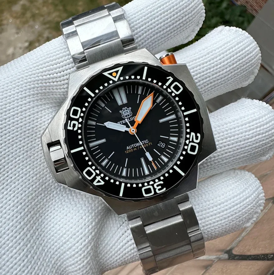 STEELDIVE Men Automatic Watch 48mm Mechanical Wristwatch Diver 1200M Luminous Sapphire Mirror NH35 Ceramic Bezel Helium Valve