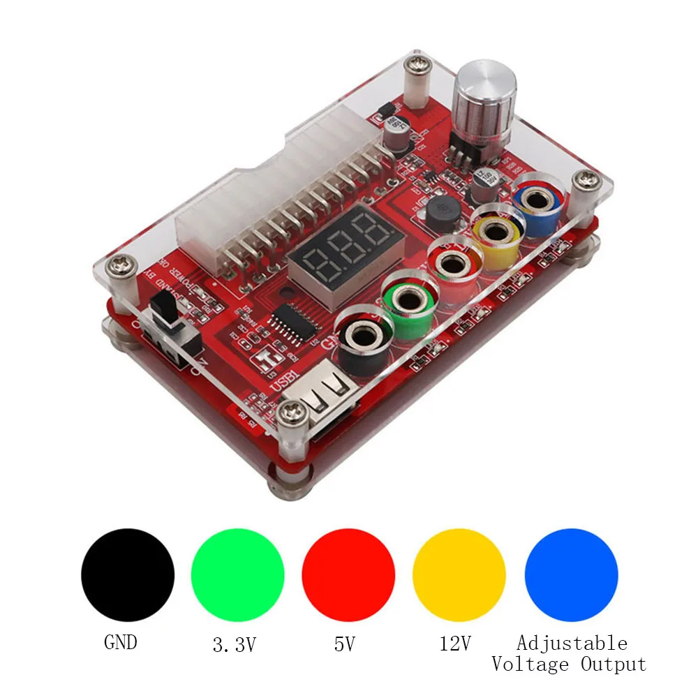 

ATX 24Pin Power Breakout Board 1.8V-10.8V Voltage Adjustable Power Adapter Board Voltage Regulator with Knob and Acrylic Shell