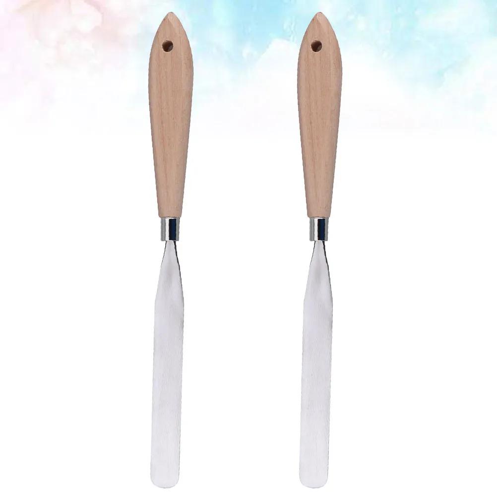 2Pcs Artistic Pigment Scraper Set Rustproof Stainless Steel Blades Wooden Handles Ideal for Oil Acrylic Painting Color Mixing