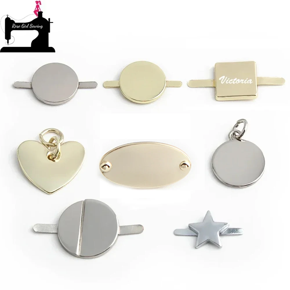 

50PCS Star/Round/Heart Shape Metal Label Customize Logo For DIY Sewing Shoes Purse Handbag Bags Making Your Name Decorative Tag