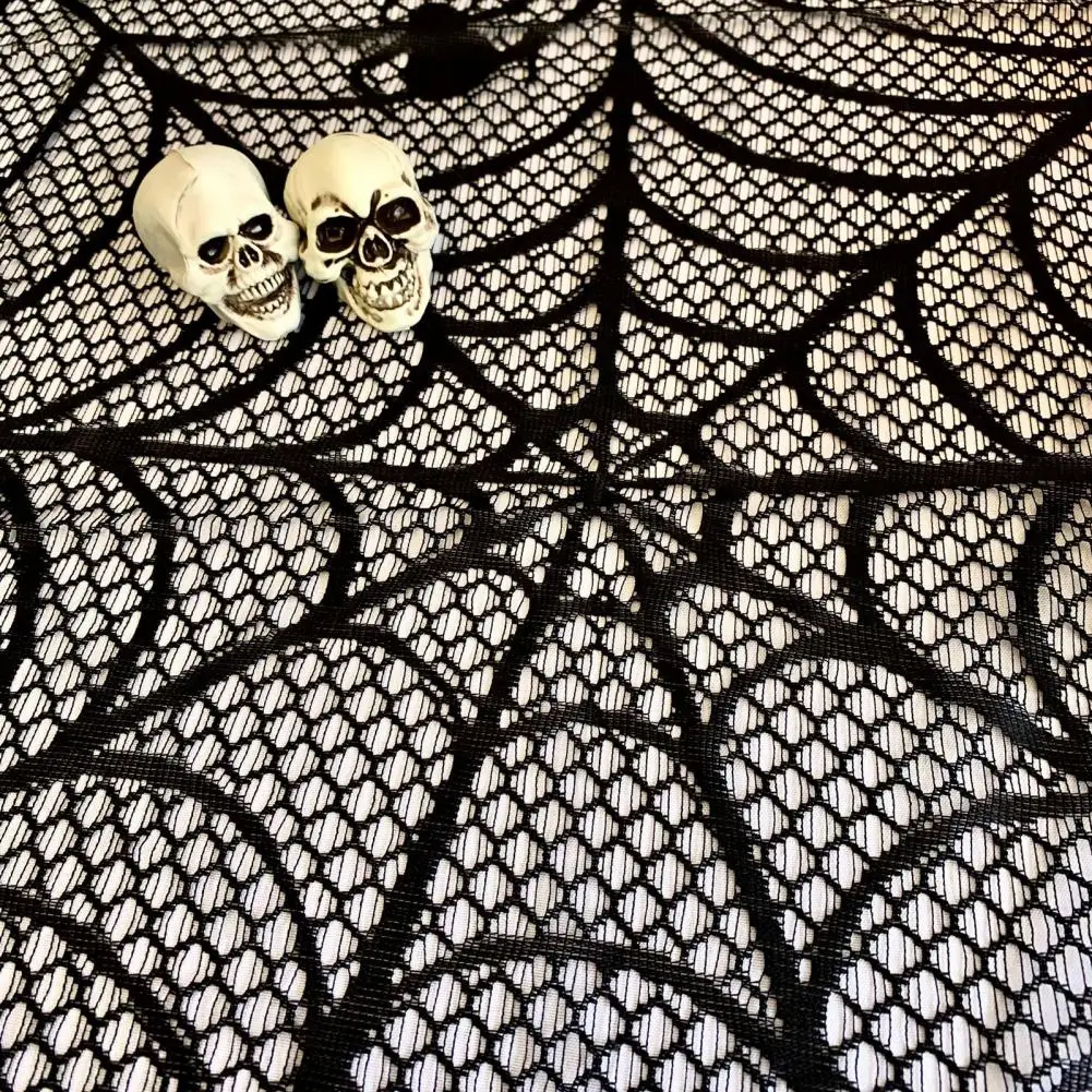 Realistic Halloween Spider Web Lace Tablecloth Create for Home Decoration Round Design event Party Supplies Black Lace Spider