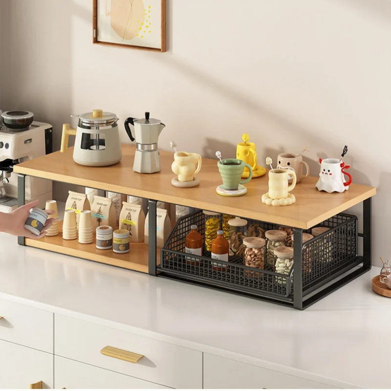 Kitchen Desktop Organizer Rack Tea Bag Cup Holder Kitchen Table Display Stand Metal Material Microwave Shelf Storage Rack view 2