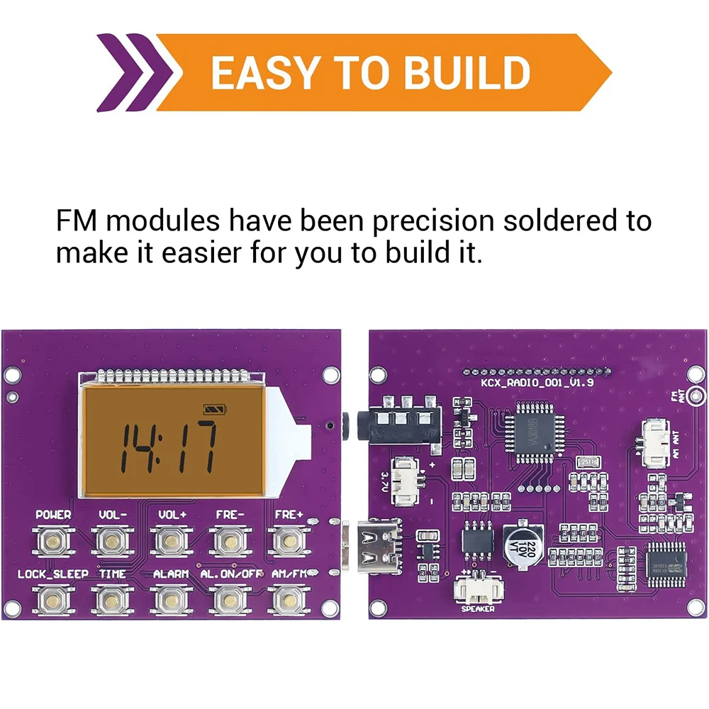 FM Radio DIY Electronic Kit FM MW SW Wireless Radio Receiver Module Digital Clock Alarm 87-108MHz Station LED Display DC 3.7V