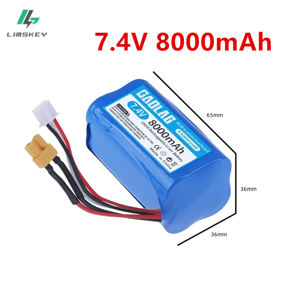 8000mAh 7.4V Li-ion battery with XT30 plug for HUINA 1580 1583 580 550 582 1/14 RC Electric Construction Excavator accessories