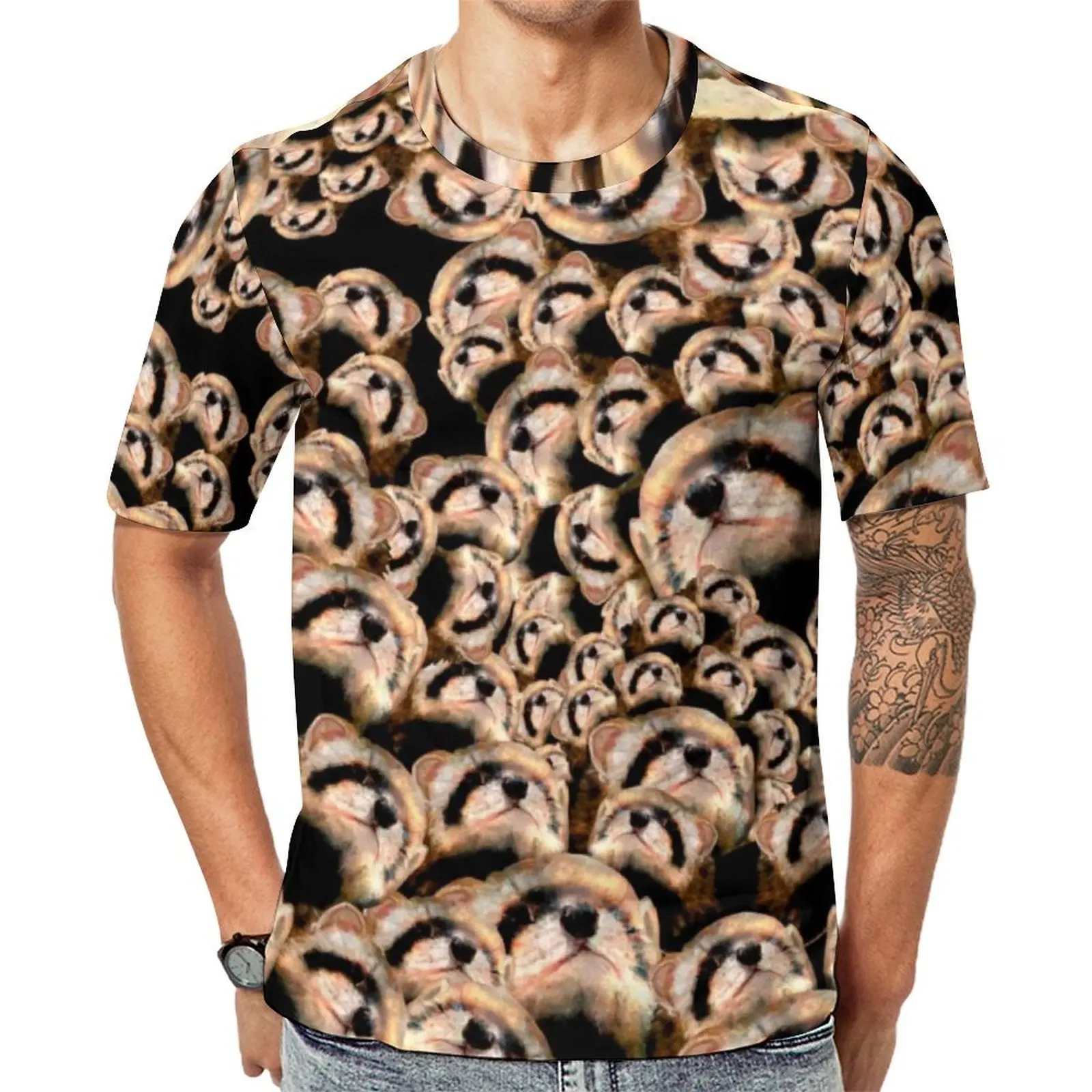 Man Cute Ferret T Shirt 101 Furets Print Popular T-Shirts Short Sleeve Custom Tops Dropshipping Original Awesome Plus Size Tees