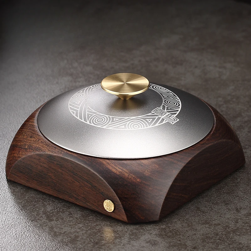 Ashtray Creative personality living room household Ebony solid wood with cover fly ash Chinese copper ashtray