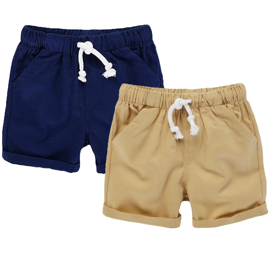 Lot de 2 shorts décontractés tendance pour garçons, taille élastique avec cordon de serrage, bas retroussé, en mélange de coton pour l'été (2-7 ans) (90-140)