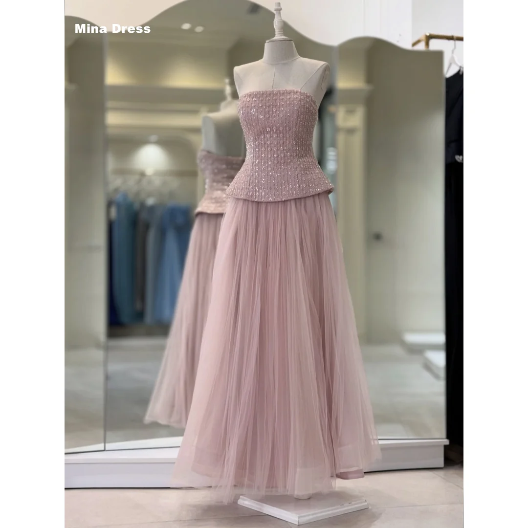 

Mina Customized Beads Best Selling Dresses Sequins. Tube Top Prom Dress Sleeveless. Backless Elegant Party Dresses Evening Pink
