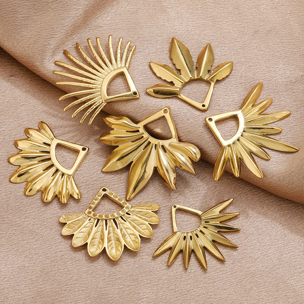 2 قطعة مروحة من الفولاذ المقاوم للصدأ على شكل حلق ساحر بوهو مطلية بالذهب قلادة موصل للقلادة DIY بها بنفسك صنع المجوهرات الملحقات