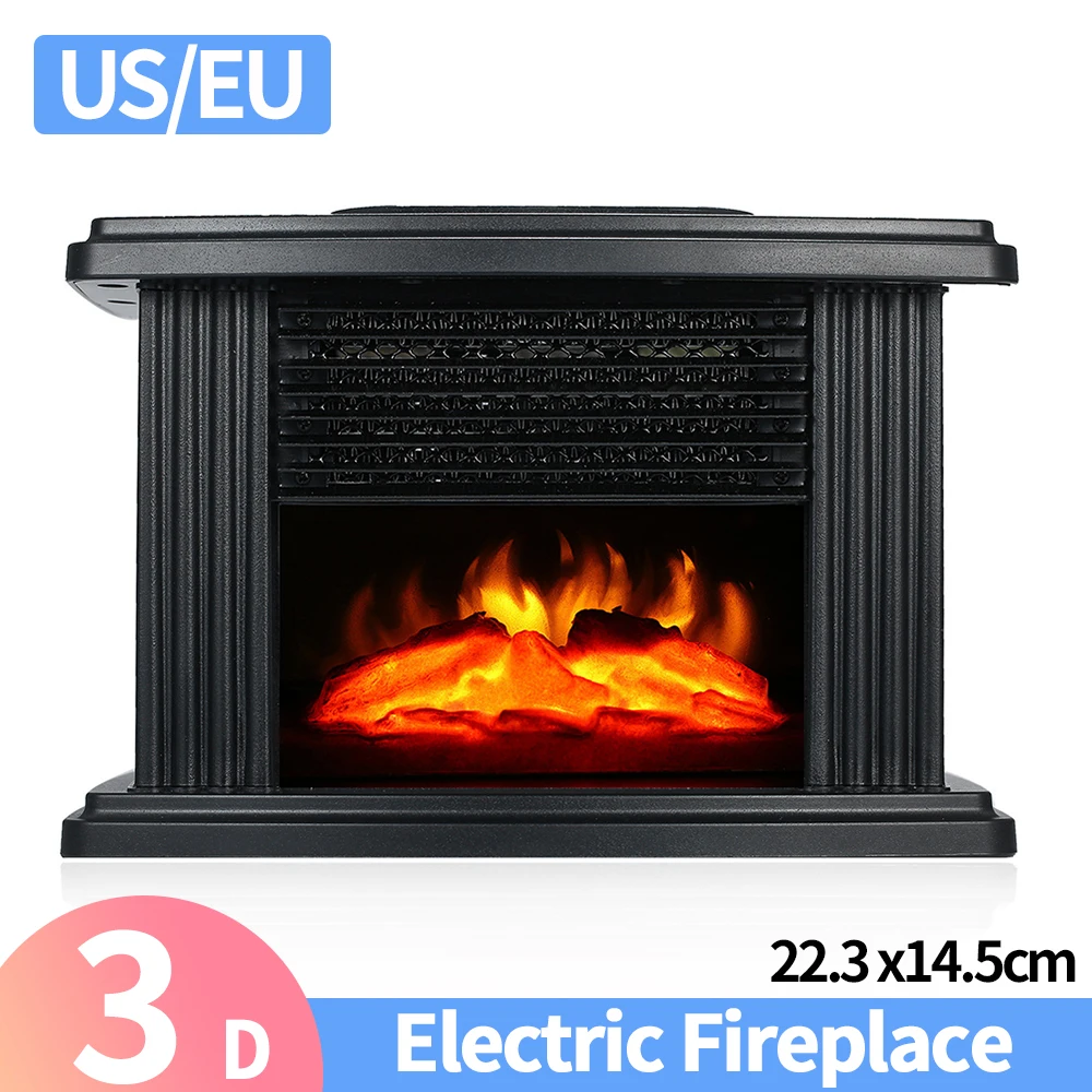 3D Electric Fireplace Desktop Warm Air Heater Smokeless Simulation Flame Heater with Remote Control Energy-saving for LivingRoom