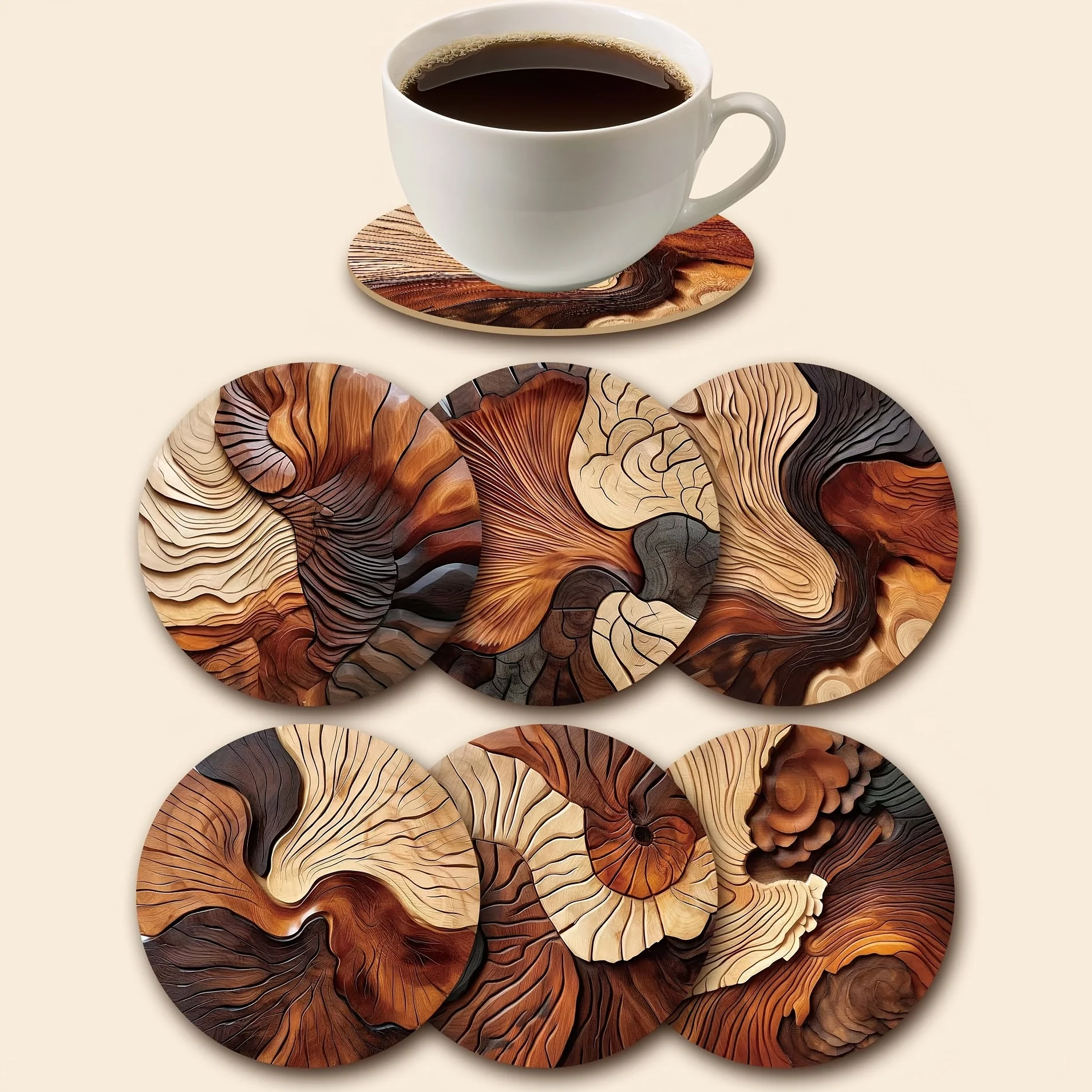 Vintage Graceful 2D Wooden Cup Mat Featherweight Heat-Proof Skid-Resistant Surface Guard Household Celebration Seasonal Ornament