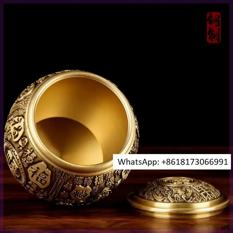 Zhaocai Rice Jar Tea Lid Brass Rice Baifu Tea Decoration with Lid Jubao Basin Money Storage