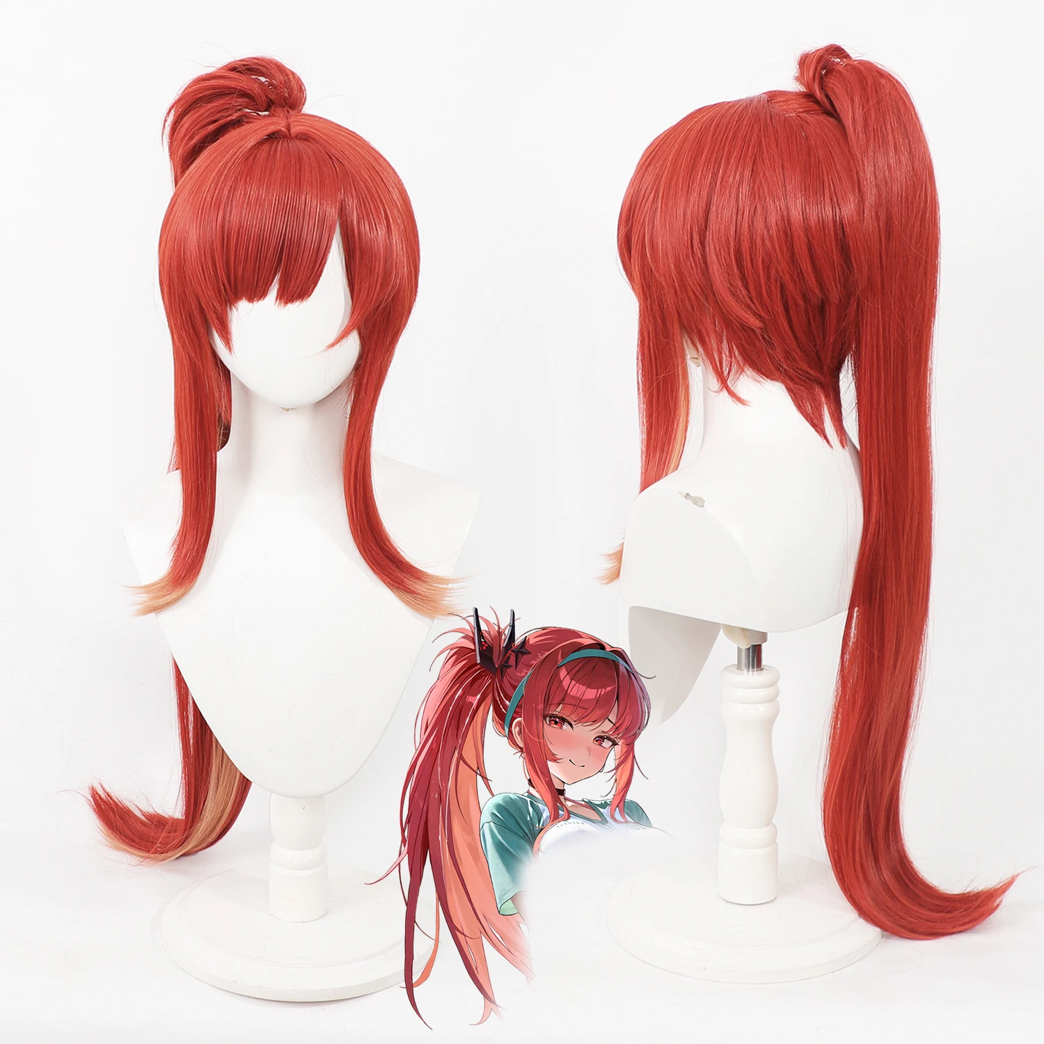 Halloween Cosplay Wig NIKKE Game Inspired Ombre Red Ponytail Wig Detachable Synthetic Hair Wig with Wig Cap