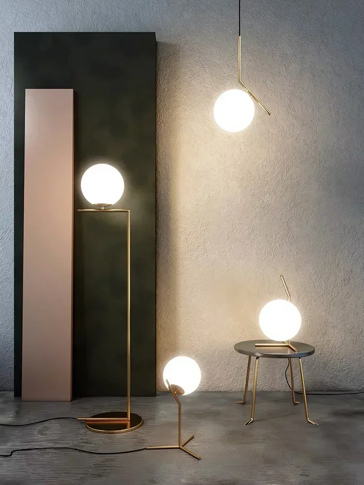 Modern Glass Ball Floor Lamps Table Lamp Night Light Nordic Simple Bedside Desk Home Decor LED Chandelier Light Lamparas