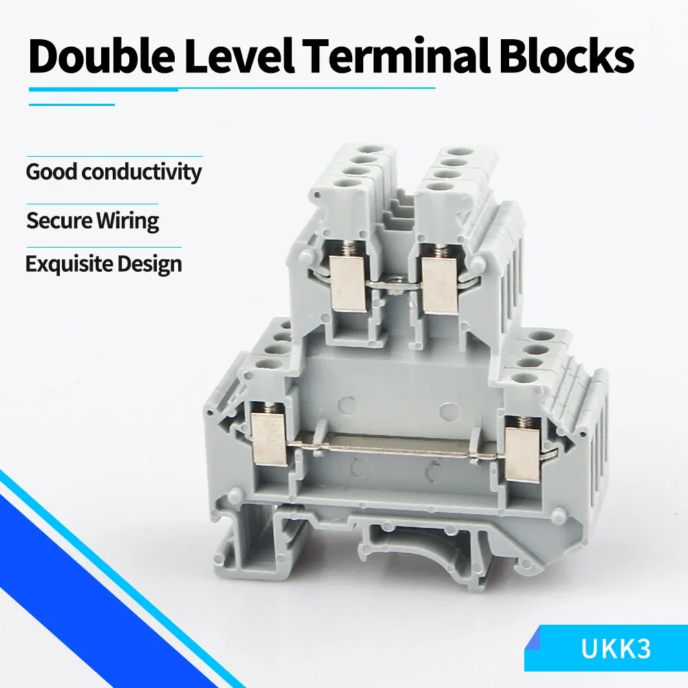 Imagem -04 - Din Rail Terminal Block Conexão Parafuso de Montagem Elétrica Níveis Duplos Fio Condutor Distribuição Block Ukk3 50 Pcs