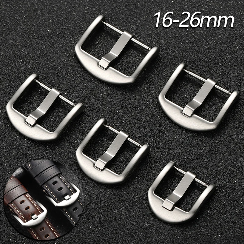16/18/20/22/24/26mm Brushed Stainless Steel Pin Buckle Anti‑Rust Replacement Watch Strap Tongue Buckle for Leather Rubber Strap