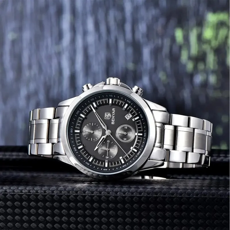 BENYAR 5210 40MM Men's Quartz Watch 50M Waterproof Automatic Diving Watch Luxury Fashion Men's Stainless Steel Watch New