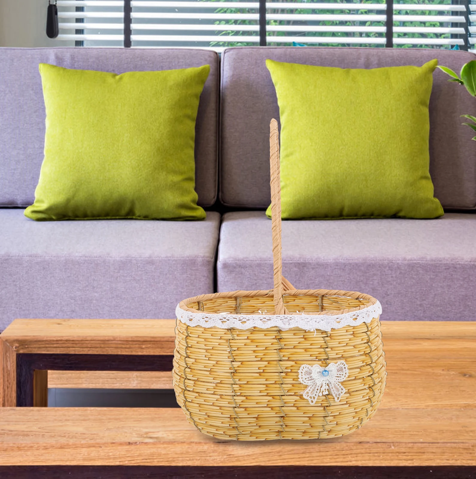 

Hand Woven Rattan Flower Basket with Handle Decorative Storage Wicker Floral Baskets for Home Gift Small Size Woven Basket