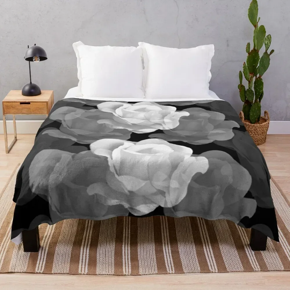 Ghost Roses Throw Blanket Machine Washable Soft Warm Blanket