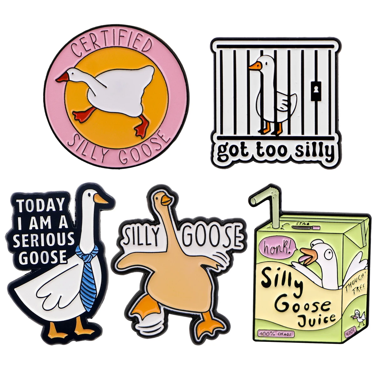 

Funny Goose Enamel Pin Quotes Brooches For Lapel Pins Badge on Backpack Accessories Fashion Jewelry Gifts for Friends 5pcs/set