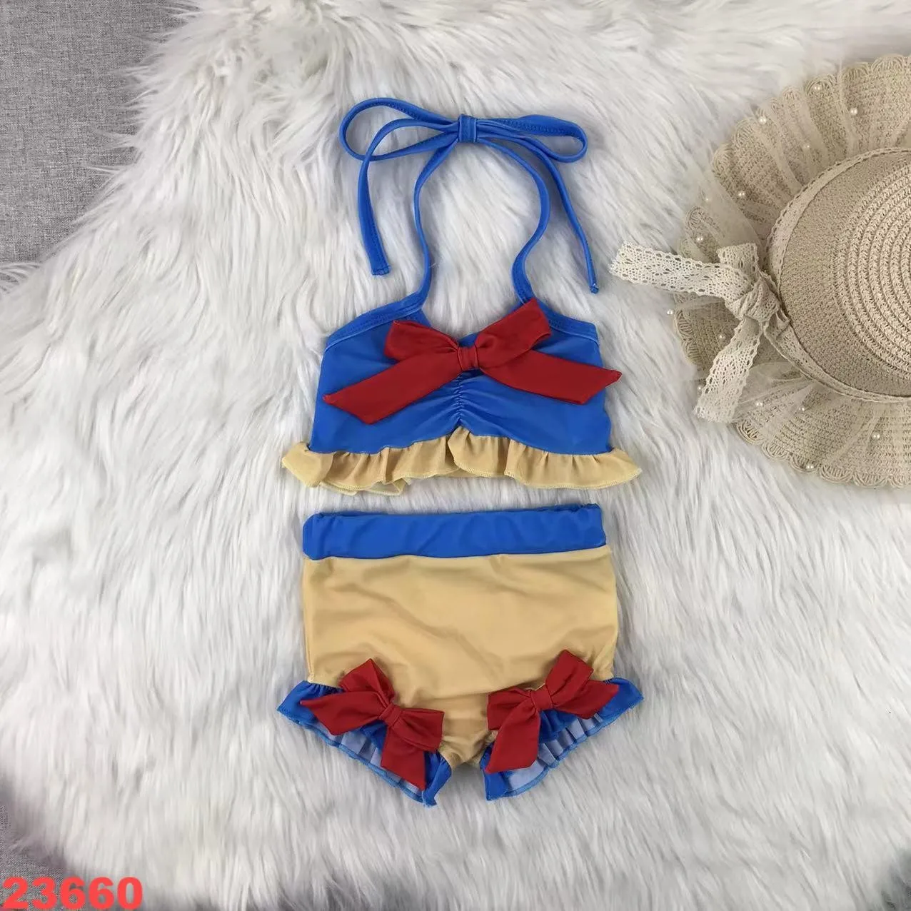 

Princess Girls Swimwear with Bow Tie Straps - Adjustable Halter Neck Bikini Set, Ruffle Bathing Suit for Toddler Kids 2-8 Years