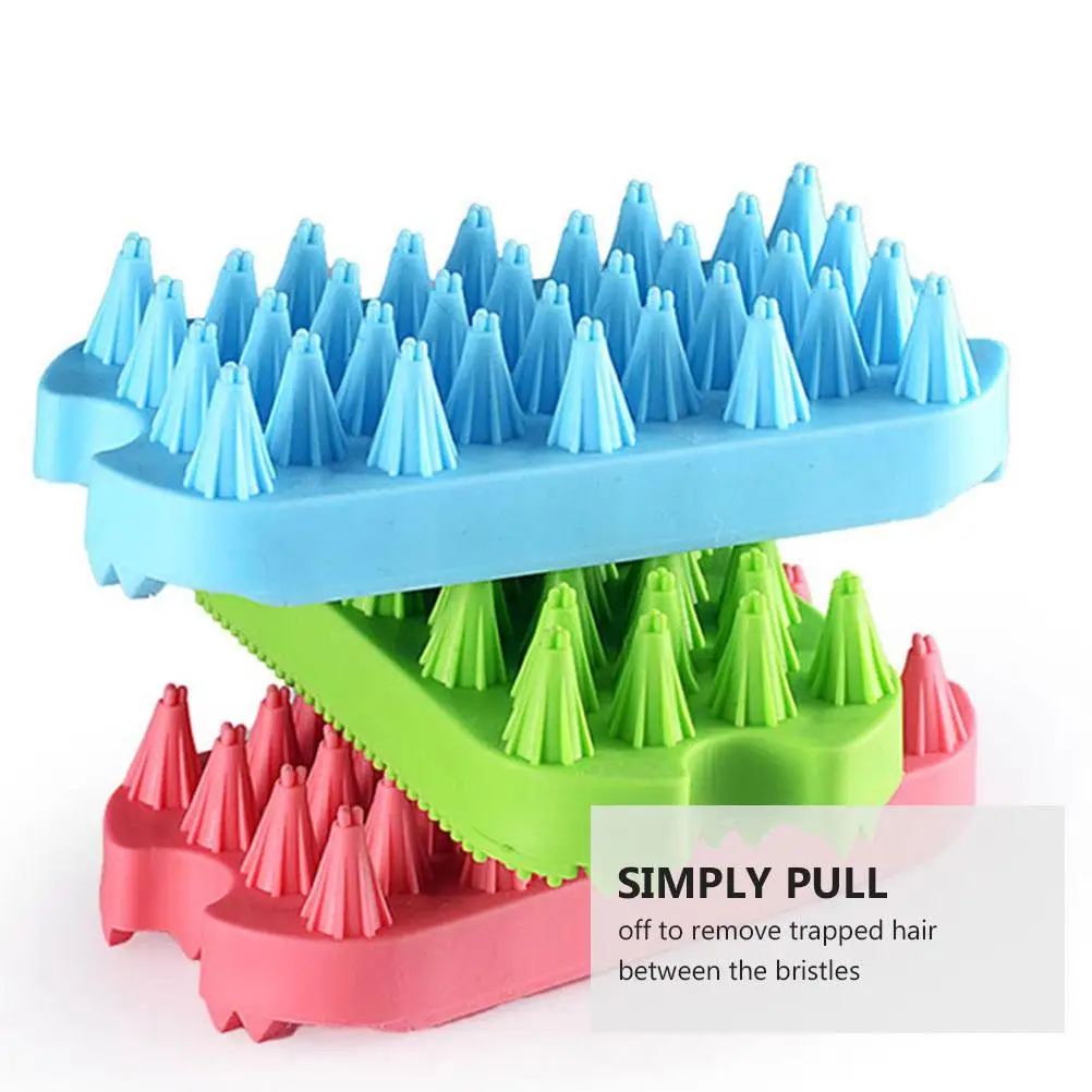 

Pet Hair Comb for Grooming Soft Rubber Massage Brush Blue Accessories Non Hurt Skin Flexible Silicone Bristles Long Medium