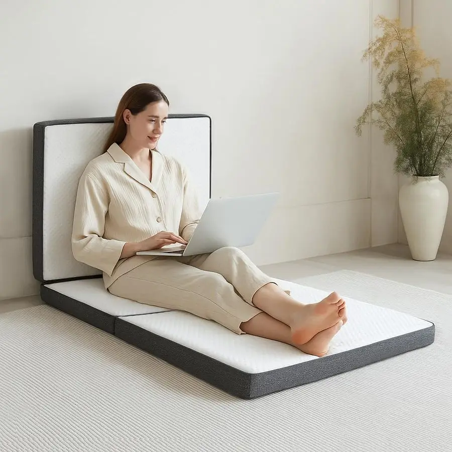 

Tri Fold Memory Foam Foldable Mattress Twin, 3 inch Folding Mattress for Guest Sleep. Portable Trifold Mat with Removable Washa