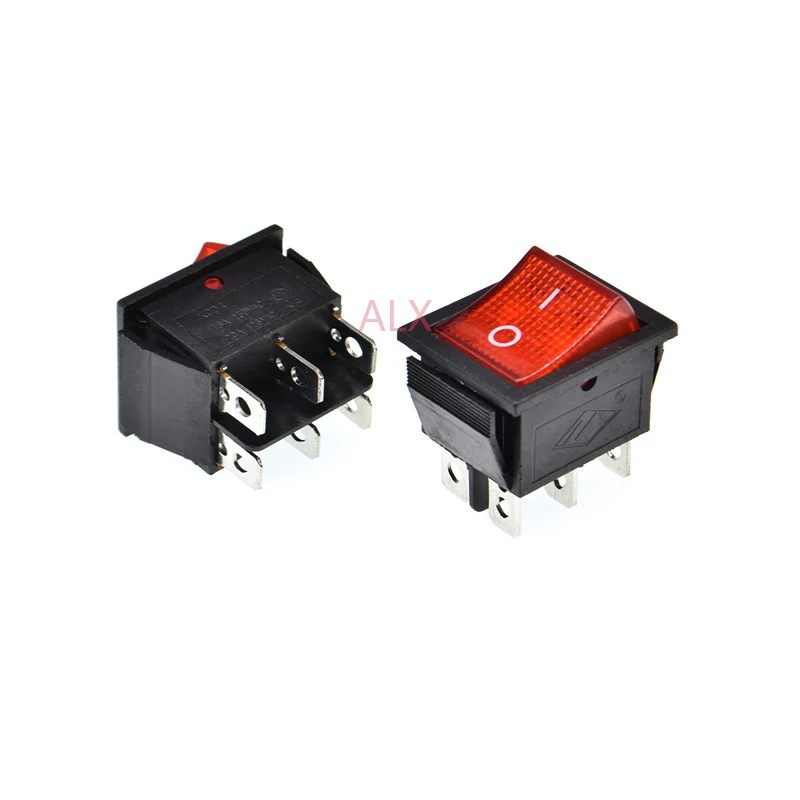 5PCS KCD4-202 6PIN red Push Button with light rocker Switch ON/OFF power switches 16A/250V 20A/125V 25*31MM 25*31 6 pin