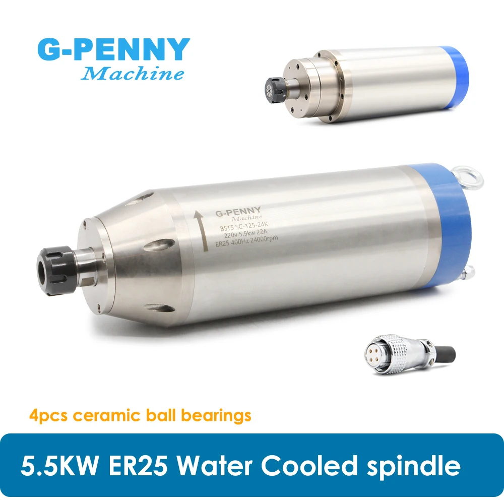 5.5 KW ER25 CNC Spindle motor Water Cooling for woodworking cnc  Spindle water  380v / 220v AC 4pcs bearings High Speed