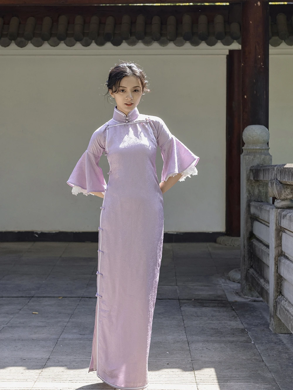 

Длинный ort Sve с коротким воротником в стиле ретро, южный узор, повседневная одежда с низким разрезом для молодых женщин, 8–25 лет