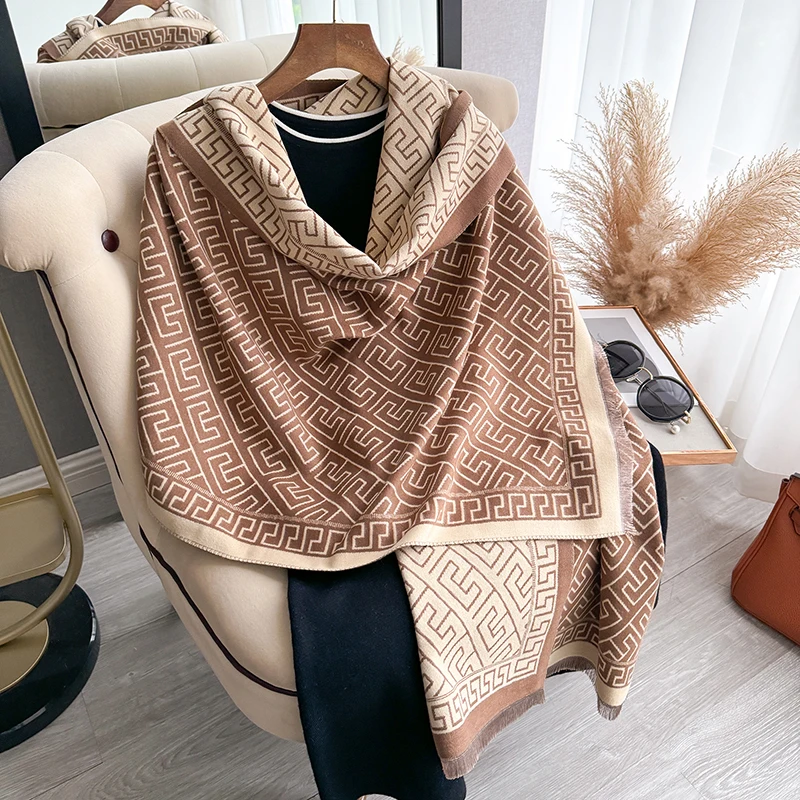 Winter Warm Cashmere Scarf for Women Luxury Pashmina Blanket Thick Shawl Wrap Neckerchief Fashion Bufanda Echarpe Poncho 2024