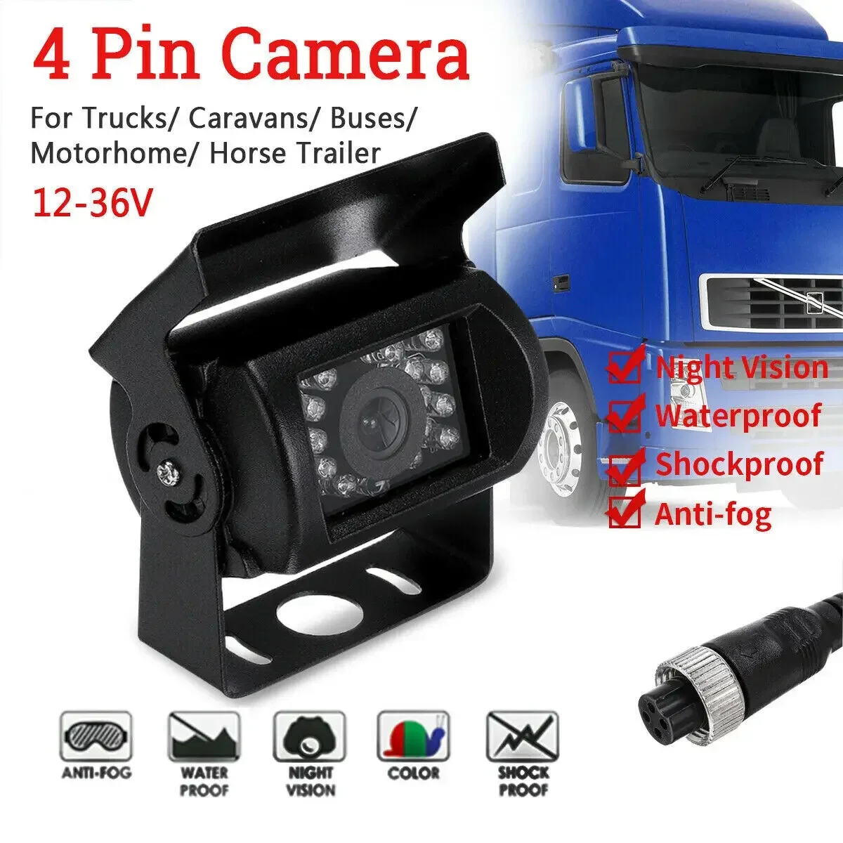 Vehicle Backup Camera with 18 Infrared LED HD Rear View Camera Universal 12V-24V Backup Camera for Truck
